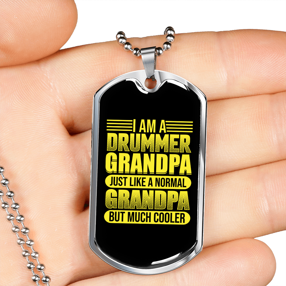 Drummer Necklace Drummer Grandpa Yellow Necklace Stainless Steel or 18k Gold Dog Tag 24" Chain-Express Your Love Gifts