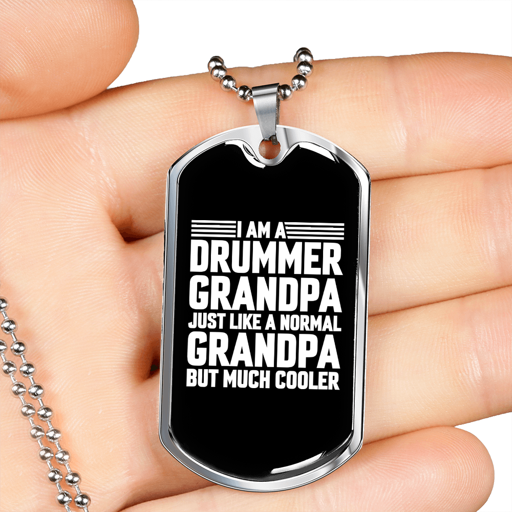 Drummer Necklace Drummer Normal Grandpa Necklace Stainless Steel or 18k Gold Dog Tag 24" Chain-Express Your Love Gifts