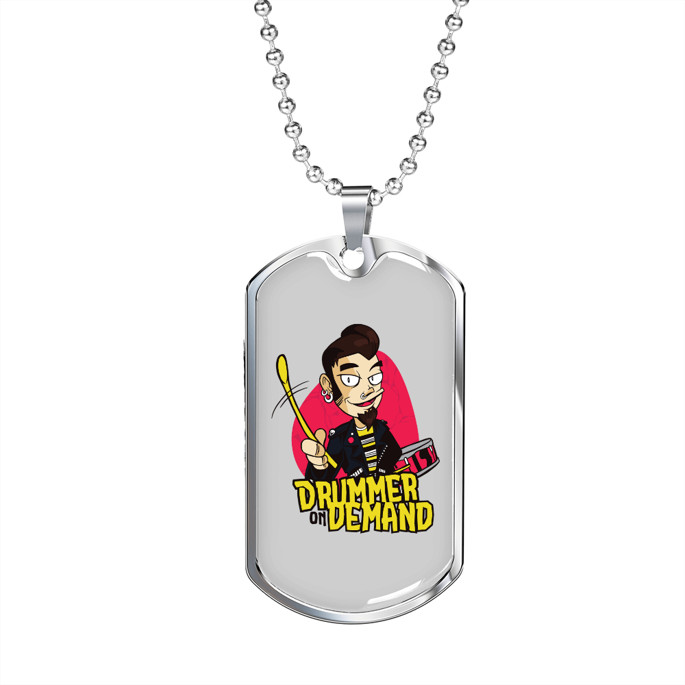 Drummer Necklace Drummer on Demand Necklace Stainless Steel or 18k Gold Dog Tag 24" Chain-Express Your Love Gifts