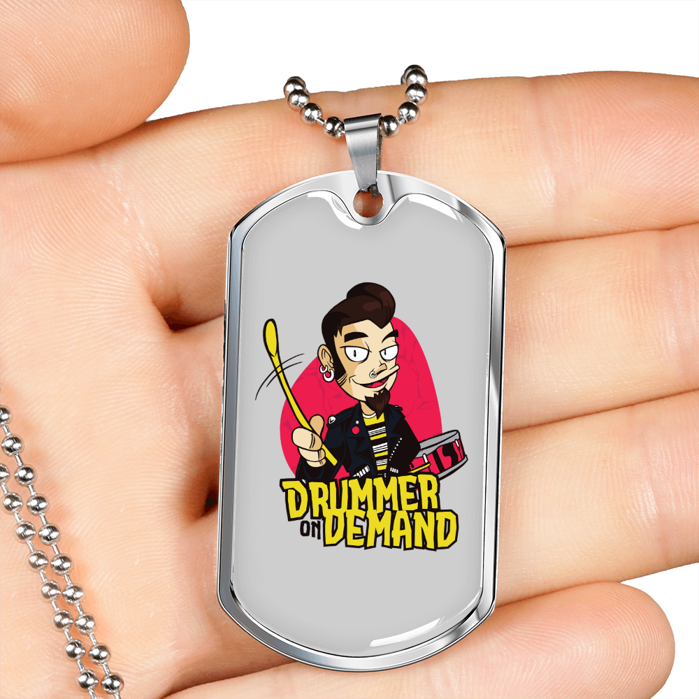 Drummer Necklace Drummer on Demand Necklace Stainless Steel or 18k Gold Dog Tag 24" Chain-Express Your Love Gifts