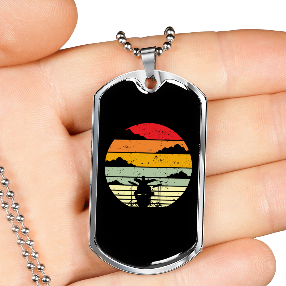 Drummer Necklace Drummer Retro Circle Necklace Stainless Steel or 18k Gold Dog Tag 24" Chain-Express Your Love Gifts