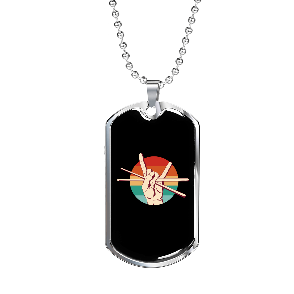 Drummer Necklace Drummer Retro Sunset Necklace Stainless Steel or 18k Gold Dog Tag 24" Chain-Express Your Love Gifts