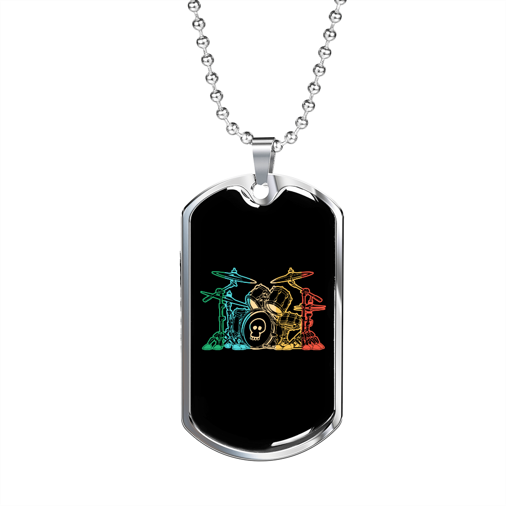 Drummer Necklace Drummer Vintage Drum Set Necklace Stainless Steel or 18k Gold Dog Tag 24" Chain-Express Your Love Gifts