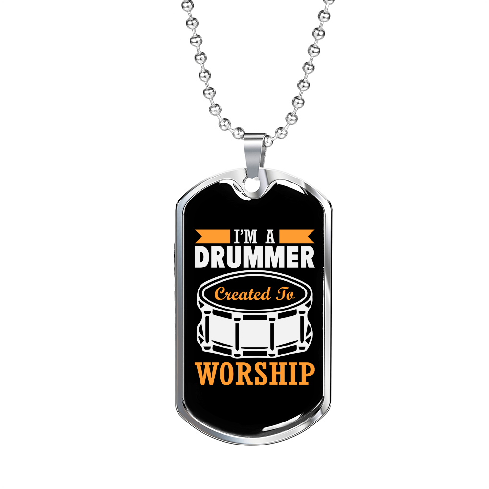 Drummer Necklace Drummer Worship Necklace Stainless Steel or 18k Gold Dog Tag 24" Chain-Express Your Love Gifts