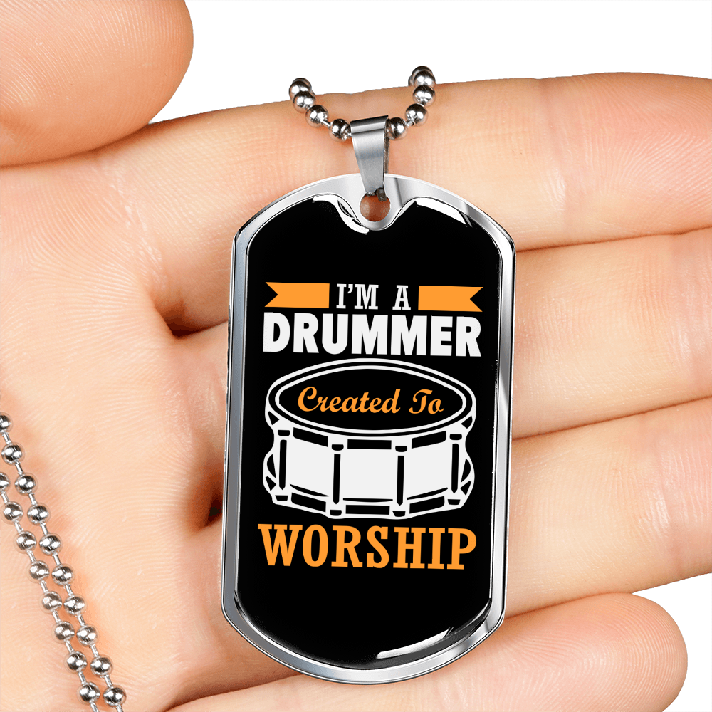 Drummer Necklace Drummer Worship Necklace Stainless Steel or 18k Gold Dog Tag 24" Chain-Express Your Love Gifts