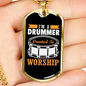 Drummer Necklace Drummer Worship Necklace Stainless Steel or 18k Gold Dog Tag 24" Chain-Express Your Love Gifts