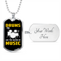 Drummer Necklace Drums Are Bacon of Music Necklace Stainless Steel or 18k Gold Dog Tag 24" Chain-Express Your Love Gifts