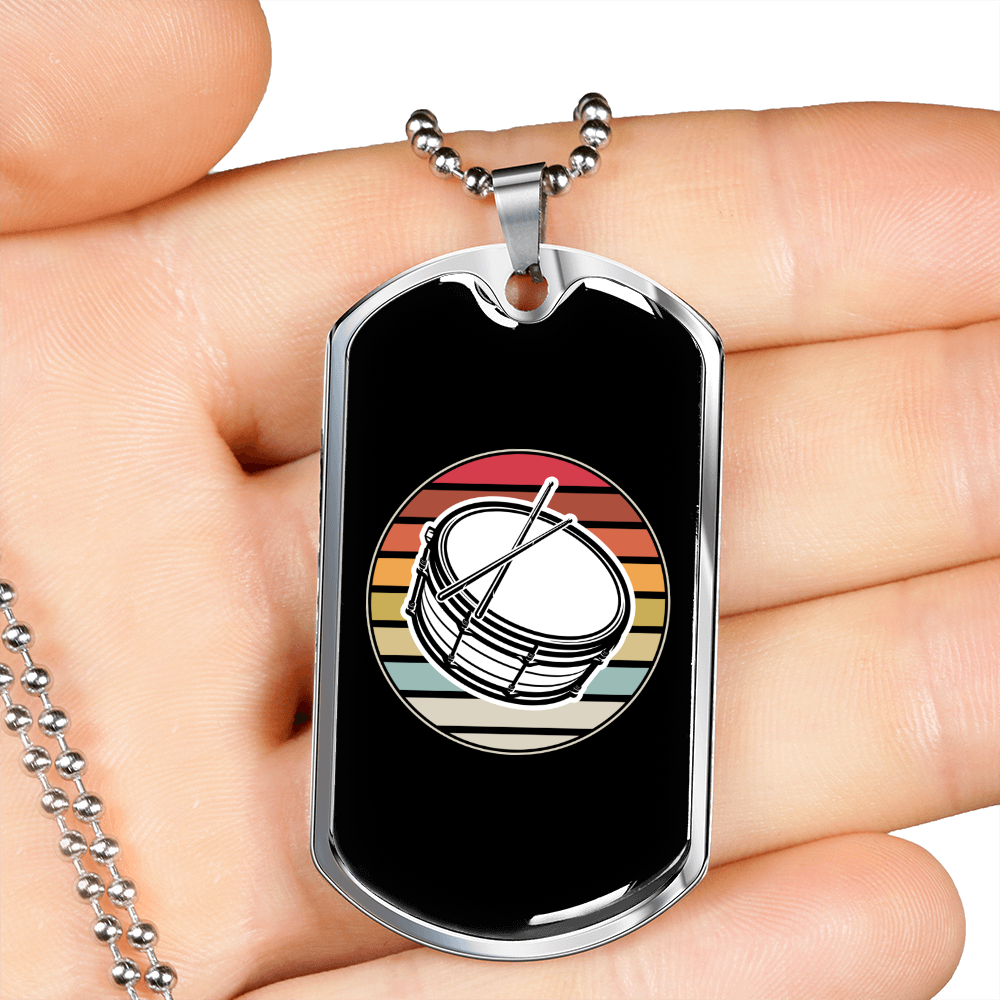 Drummer Necklace Drums Vintage Retro Necklace Stainless Steel or 18k Gold Dog Tag 24" Chain-Express Your Love Gifts