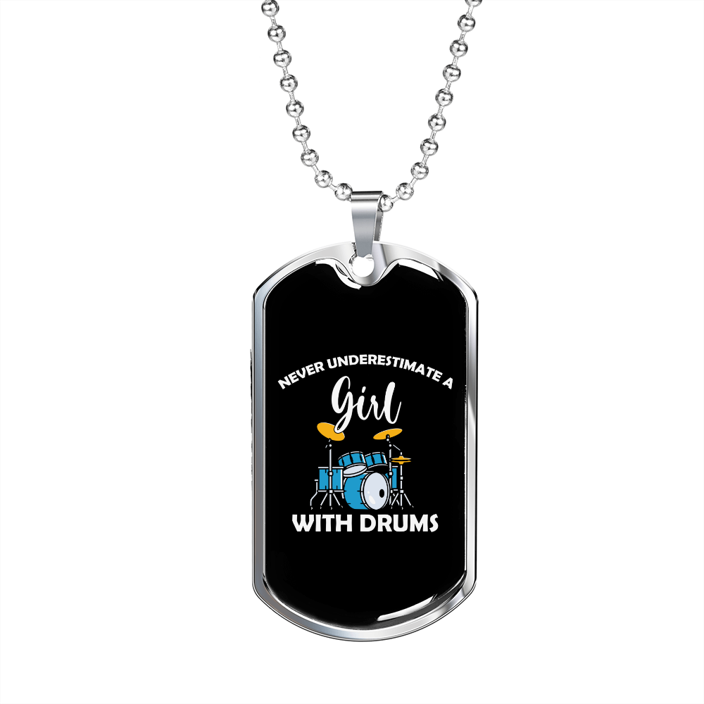 Drummer Necklace Girl Drums Necklace Stainless Steel or 18k Gold Dog Tag 24" Chain-Express Your Love Gifts