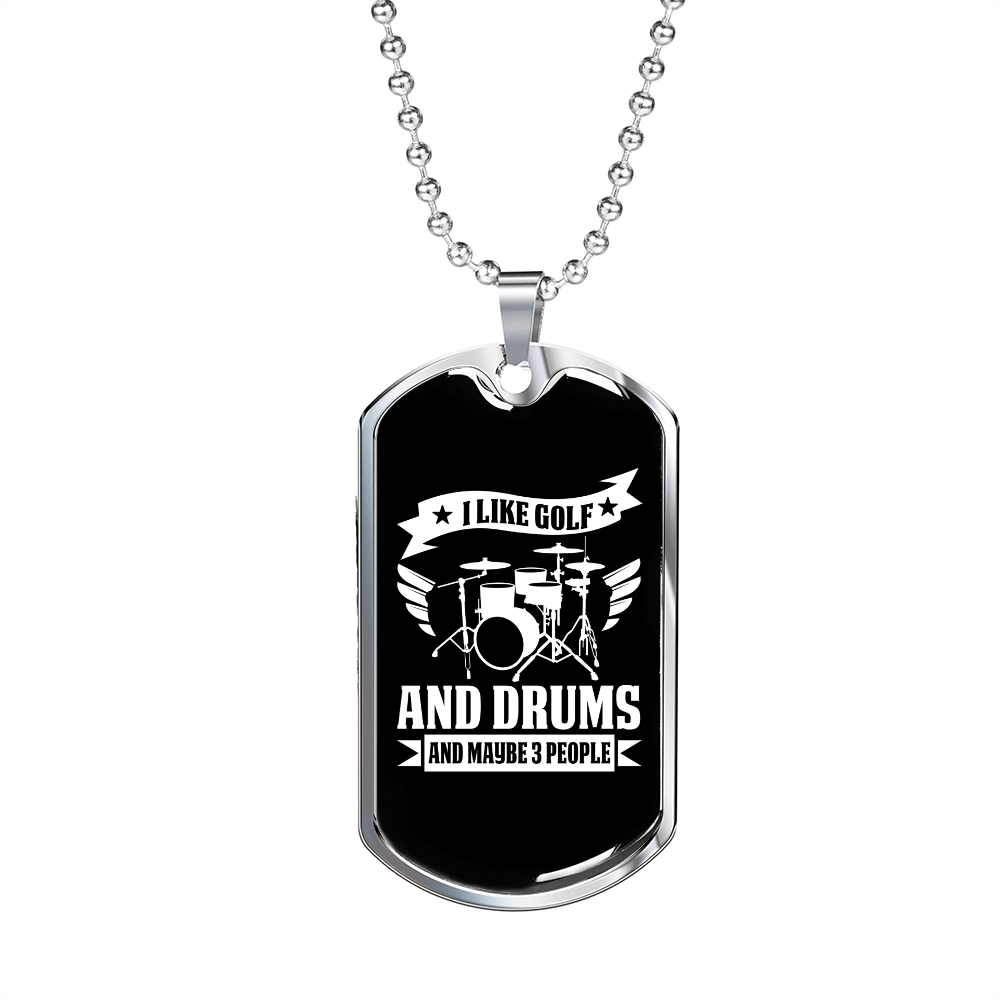 Drummer Necklace Golf and Drums Necklace Stainless Steel or 18k Gold Dog Tag 24" Chain-Express Your Love Gifts