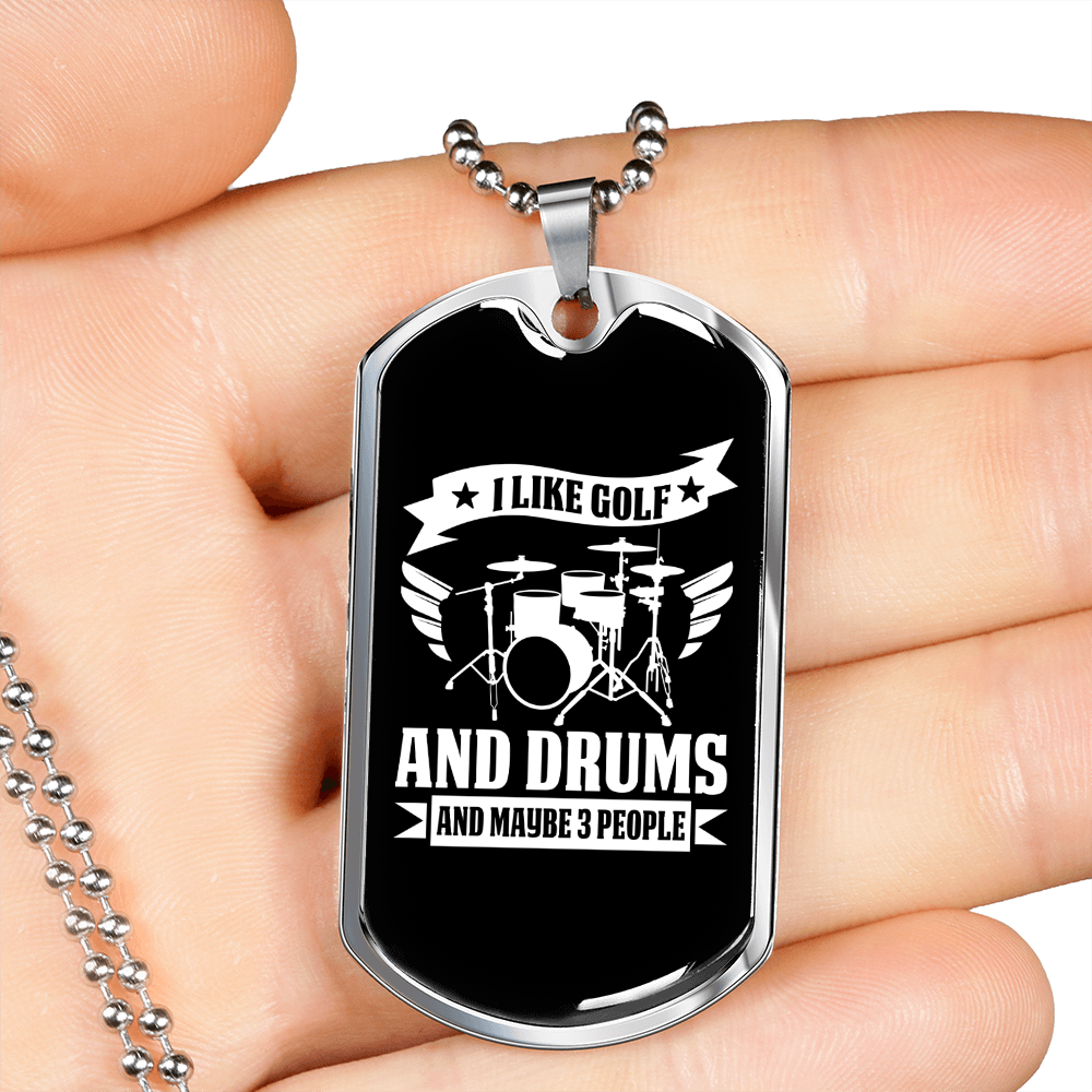 Drummer Necklace Golf and Drums Necklace Stainless Steel or 18k Gold Dog Tag 24" Chain-Express Your Love Gifts