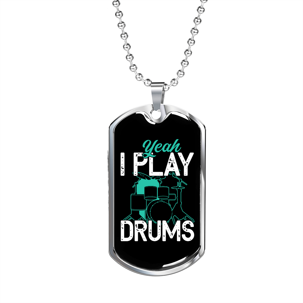 Drummer Necklace I Play Drums Necklace Stainless Steel or 18k Gold Dog Tag 24" Chain-Express Your Love Gifts