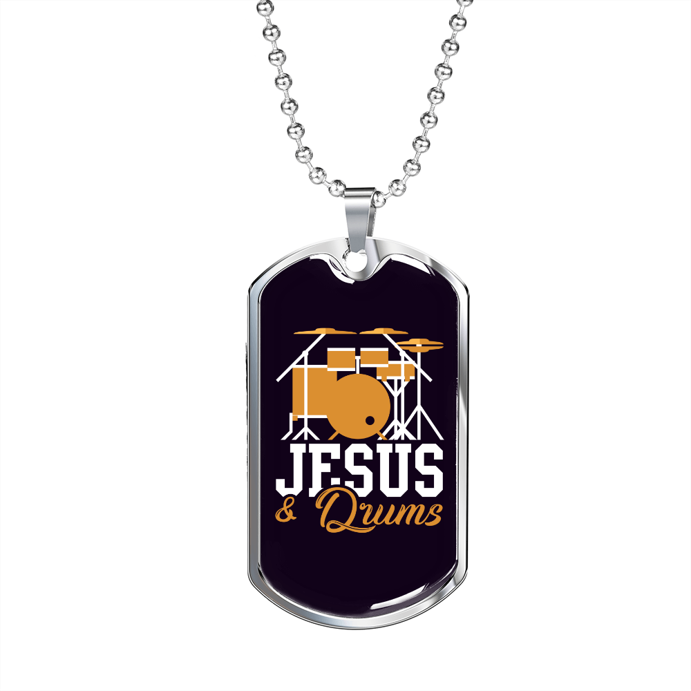 Drummer Necklace Jesus & Drums Necklace Stainless Steel or 18k Gold Dog Tag 24" Chain-Express Your Love Gifts