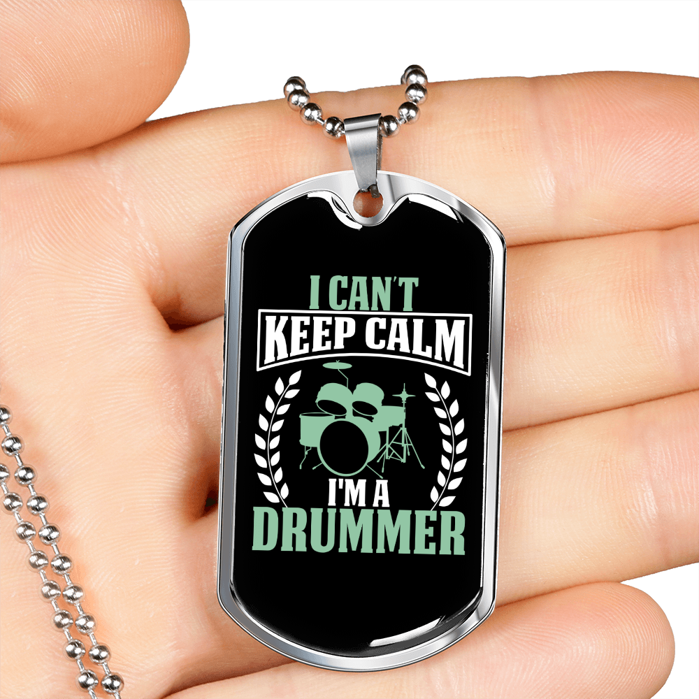 Drummer Necklace Keep Calm Drummer Necklace Stainless Steel or 18k Gold Dog Tag 24" Chain-Express Your Love Gifts