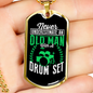 Drummer Necklace Old Man Drumset Green Necklace Stainless Steel or 18k Gold Dog Tag 24" Chain-Express Your Love Gifts