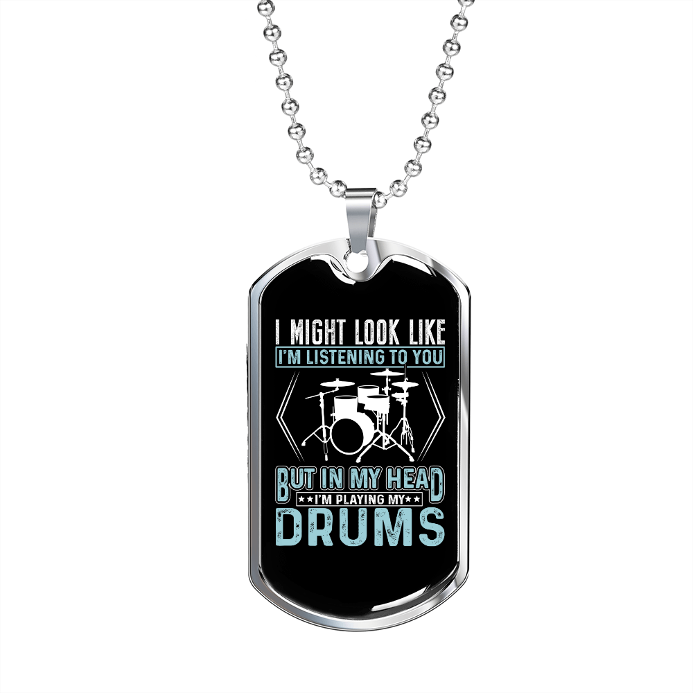 Drummer Necklace Playing Drums Not Listening Necklace Stainless Steel or 18k Gold Dog Tag 24" Chain-Express Your Love Gifts