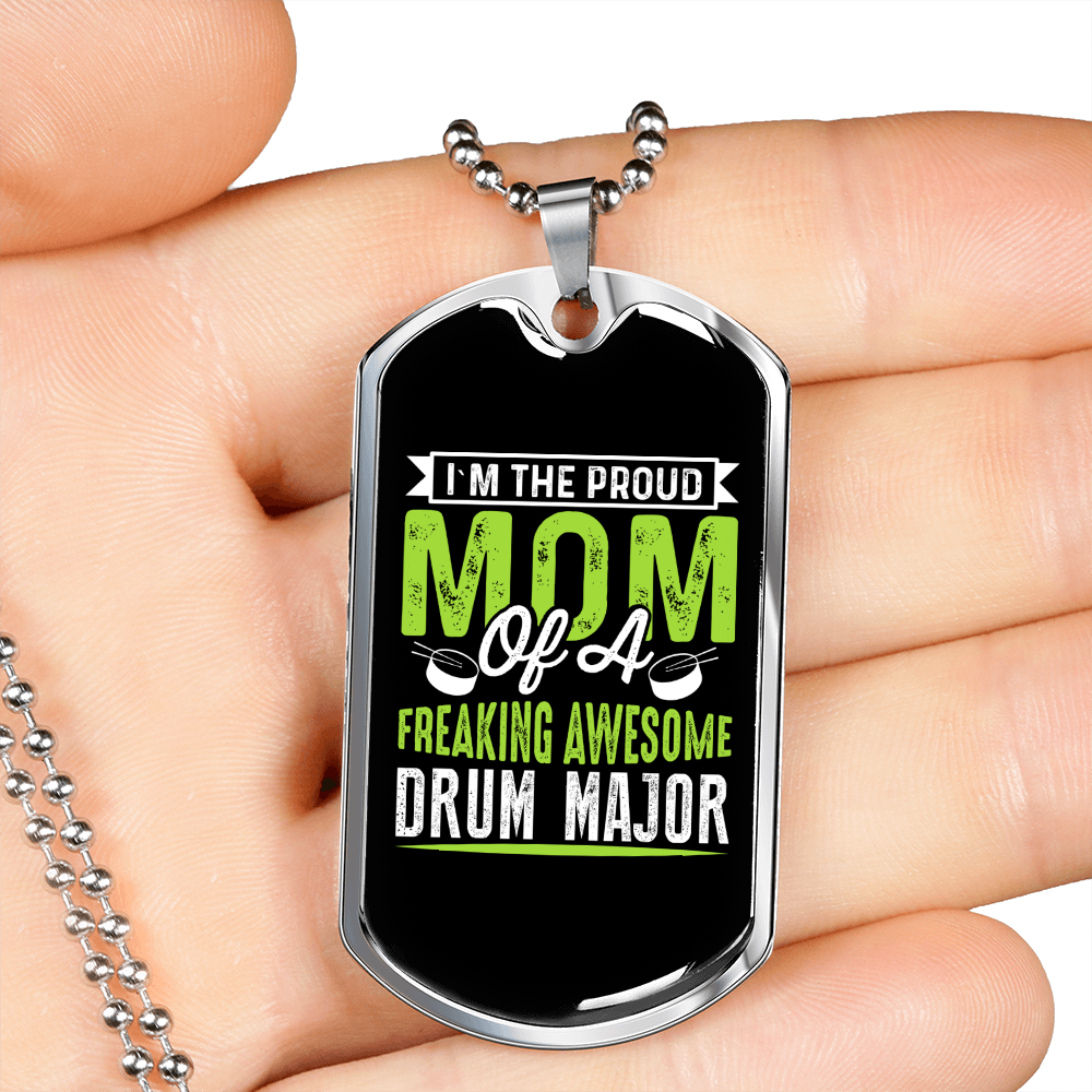 Drummer Necklace Proud Mom of Drum Major Necklace Stainless Steel or 18k Gold Dog Tag 24" Chain-Express Your Love Gifts