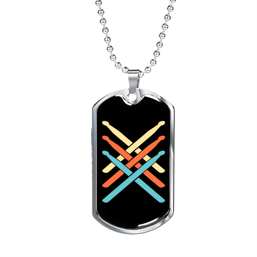 Drummer Necklace Retro Drumsticks Necklace Stainless Steel or 18k Gold Dog Tag 24" Chain-Express Your Love Gifts