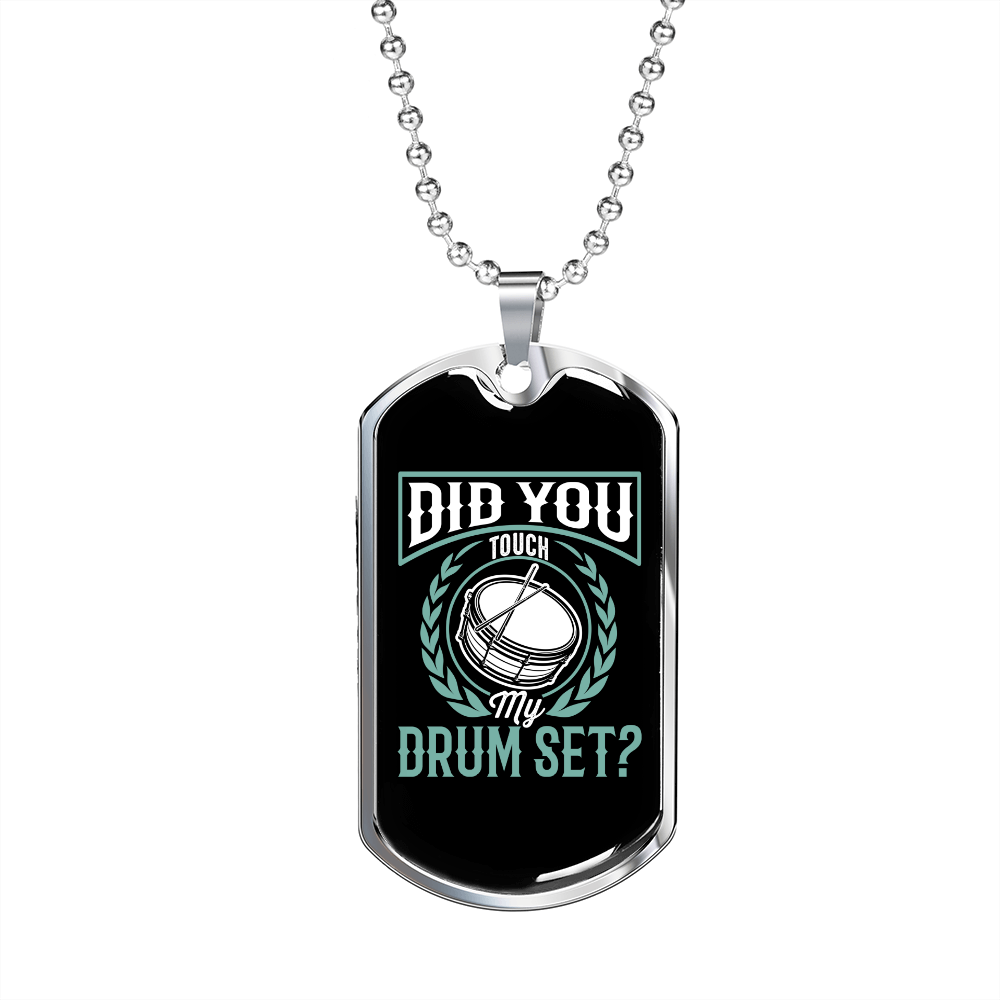 Drummer Necklace Touch My Drum Set Necklace Stainless Steel or 18k Gold Dog Tag 24" Chain-Express Your Love Gifts