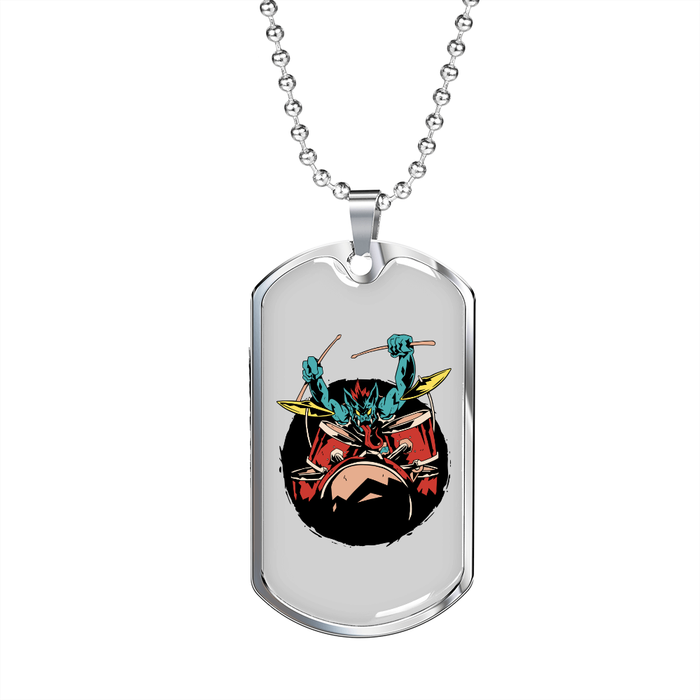 Drummer Necklace Vampire Drummer Necklace Stainless Steel or 18k Gold Dog Tag 24" Chain-Express Your Love Gifts