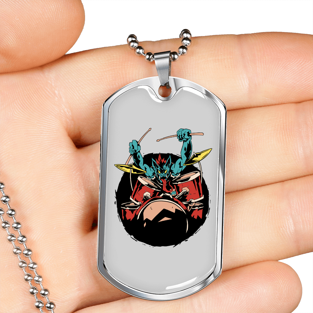Drummer Necklace Vampire Drummer Necklace Stainless Steel or 18k Gold Dog Tag 24" Chain-Express Your Love Gifts