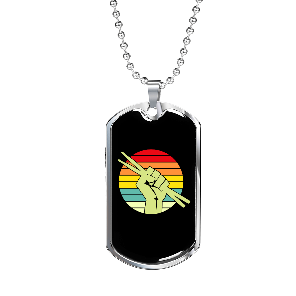 Drummer Necklace Vintage Drummer Drum Sticks Necklace Stainless Steel or 18k Gold Dog Tag 24" Chain-Express Your Love Gifts