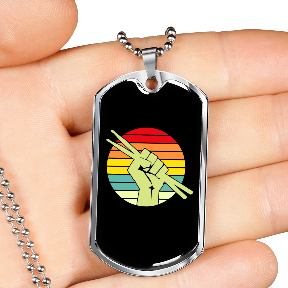 Drummer Necklace Vintage Drummer Drum Sticks Necklace Stainless Steel or 18k Gold Dog Tag 24" Chain-Express Your Love Gifts