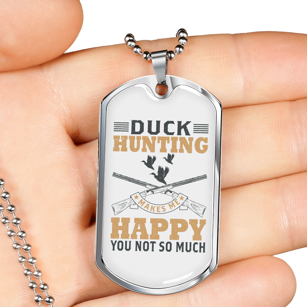 Duck Hunting Necklace Stainless Steel or 18k Gold Dog Tag 24" Chain-Express Your Love Gifts