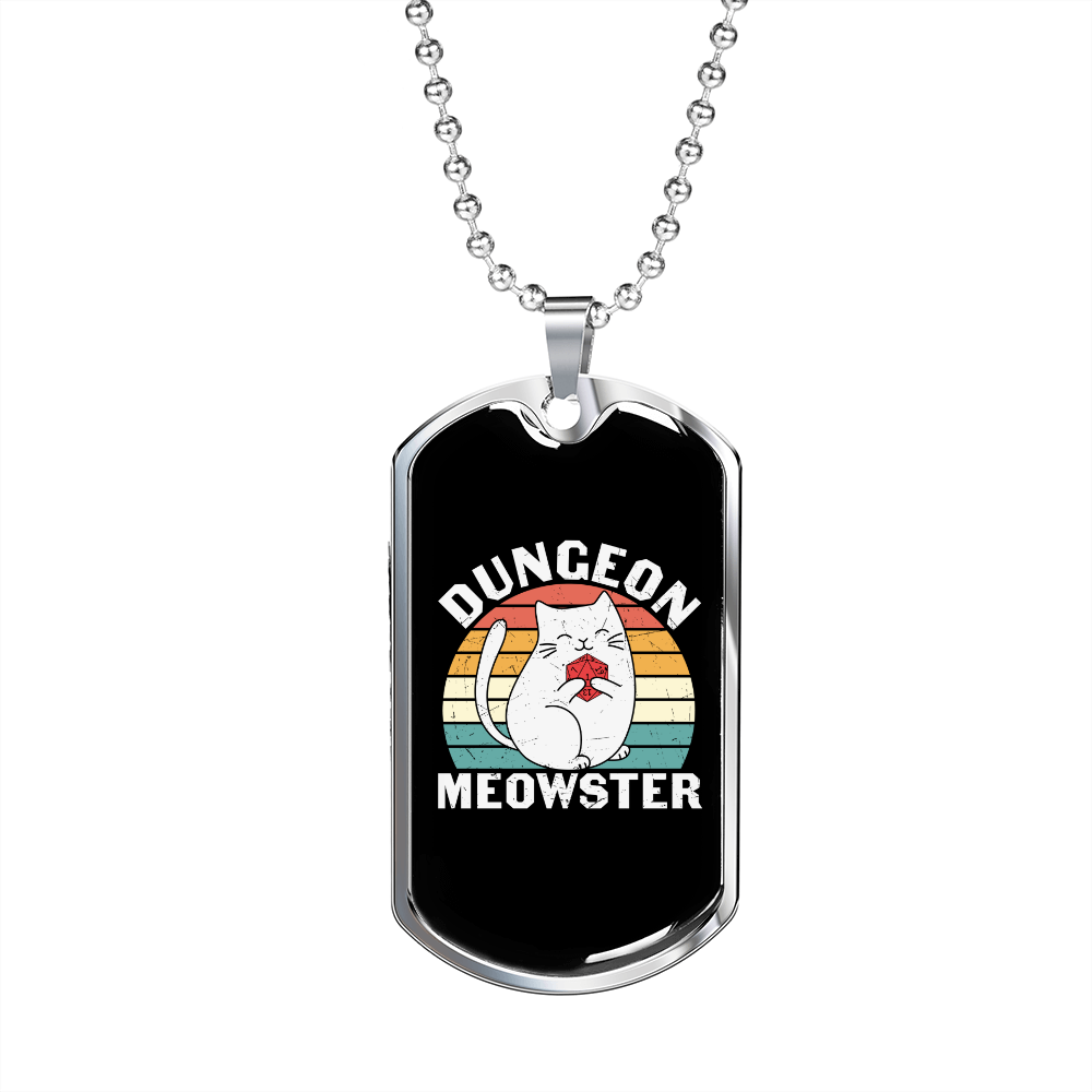 Dungeon Cat Meowster Necklace Stainless Steel or 18k Gold Dog Tag 24" Chain-Express Your Love Gifts