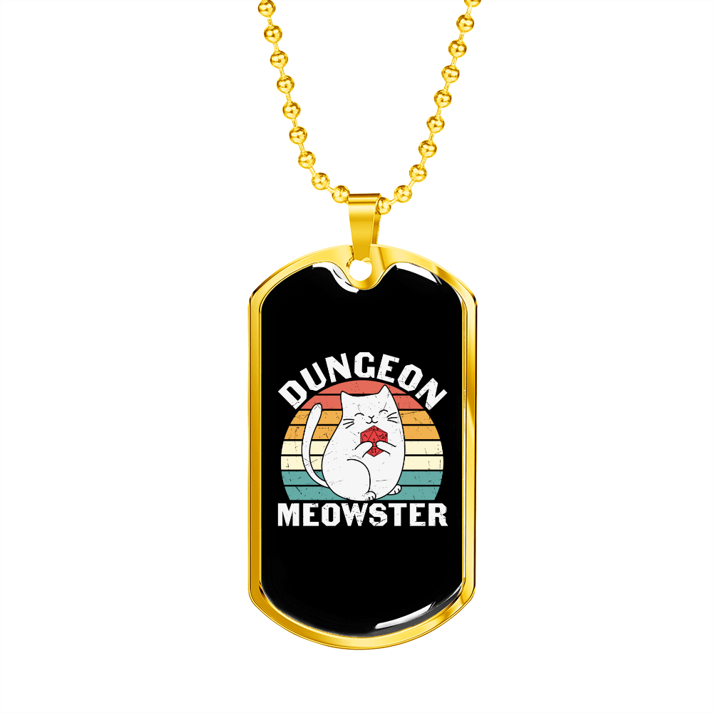 Dungeon Cat Meowster Necklace Stainless Steel or 18k Gold Dog Tag 24" Chain-Express Your Love Gifts