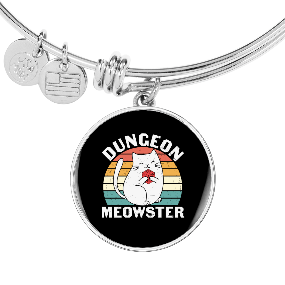 Dungeon White Meowster Cat Bracelet Stainless Steel or 18k Gold Circle Bangle-Express Your Love Gifts