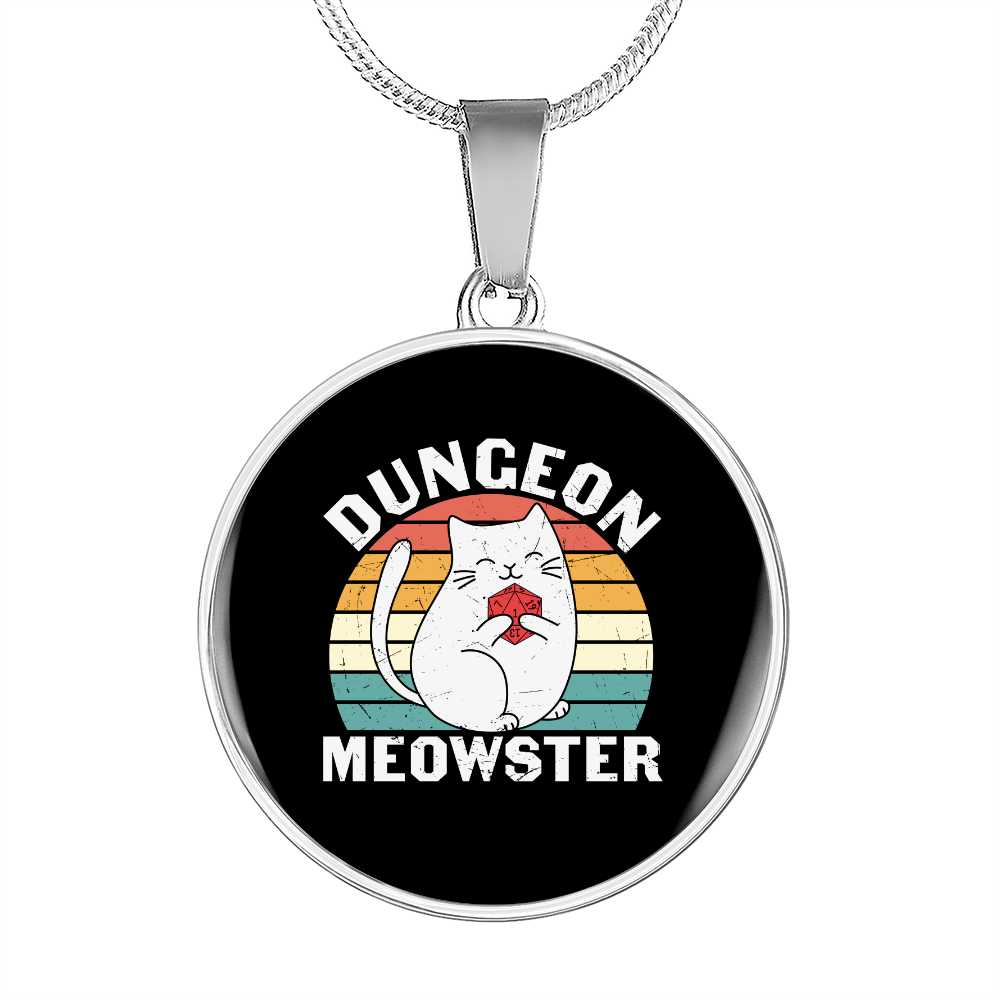 Dungeon White Meowster Cat Circle Necklace Stainless Steel or 18k Gold 18-22"-Express Your Love Gifts