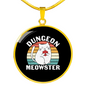 Dungeon White Meowster Cat Circle Necklace Stainless Steel or 18k Gold 18-22"-Express Your Love Gifts