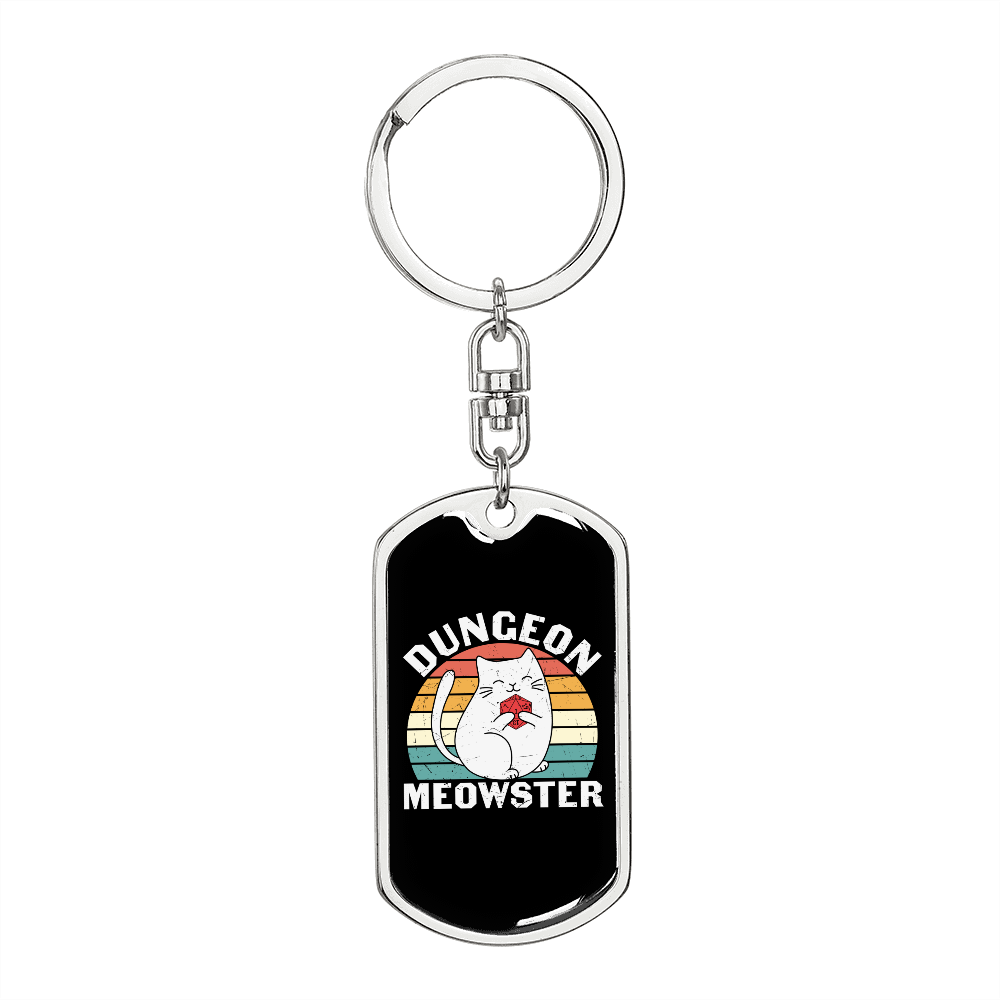 Dungeon White Meowster Cat Keychain Stainless Steel or 18k Gold Dog Tag Keyring-Express Your Love Gifts