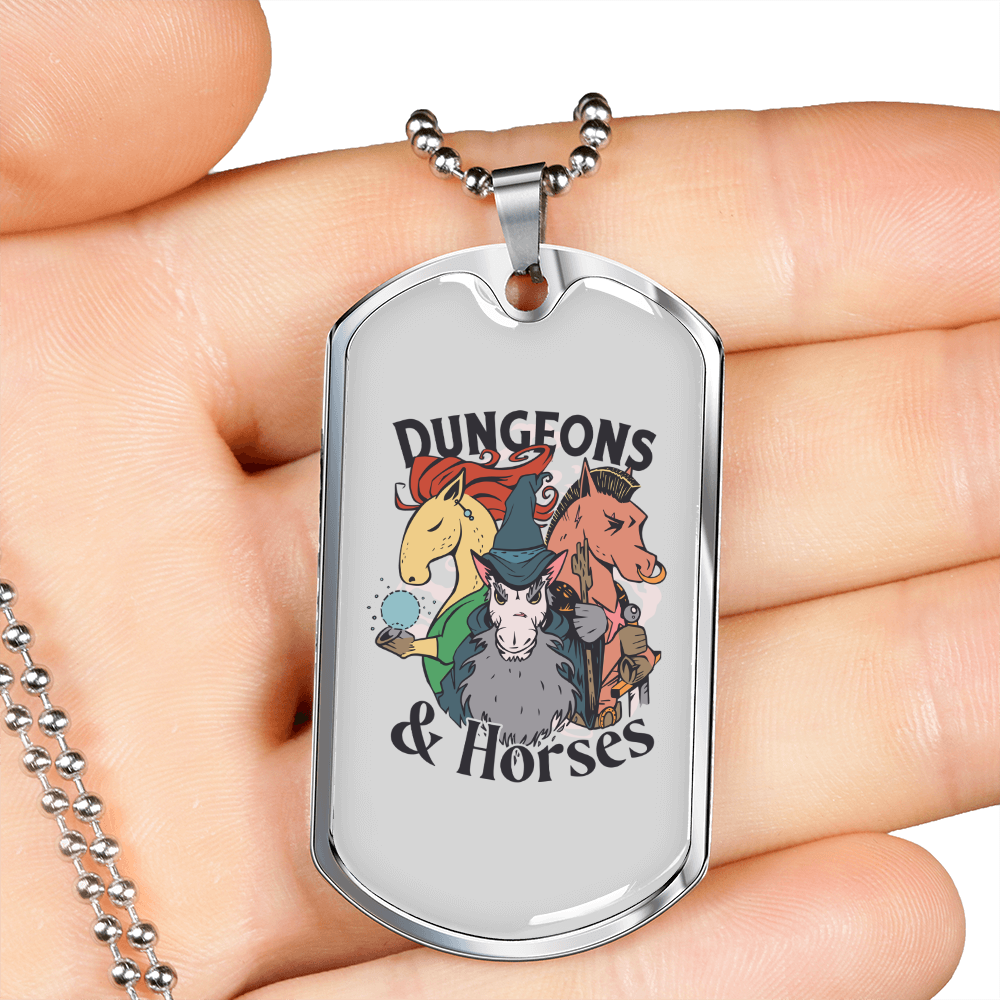 Dungeons and Horses Horse Necklace Stainless Steel or 18k Gold Dog Tag 24" Chain-Express Your Love Gifts