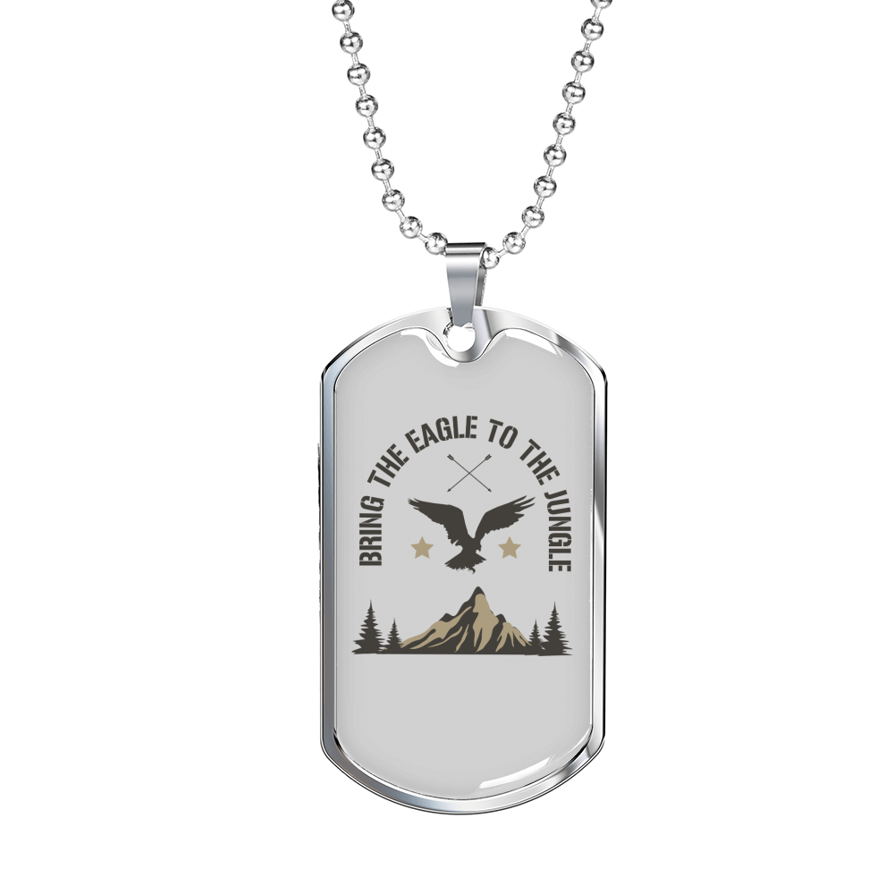 Eagle To Jungle Hunting Necklace Stainless Steel or 18k Gold Dog Tag 24"-Express Your Love Gifts