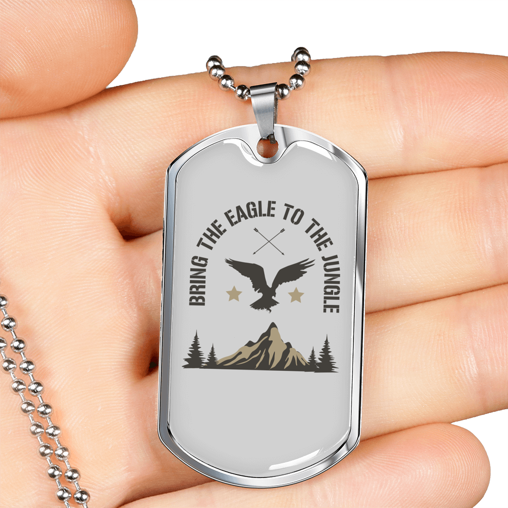 Eagle To Jungle Hunting Necklace Stainless Steel or 18k Gold Dog Tag 24"-Express Your Love Gifts