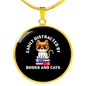 Easily Distracted By Books Cat Circle Necklace Stainless Steel or 18k Gold 18-22"-Express Your Love Gifts