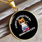 Easily Distracted By Books Cat Circle Necklace Stainless Steel or 18k Gold 18-22"-Express Your Love Gifts