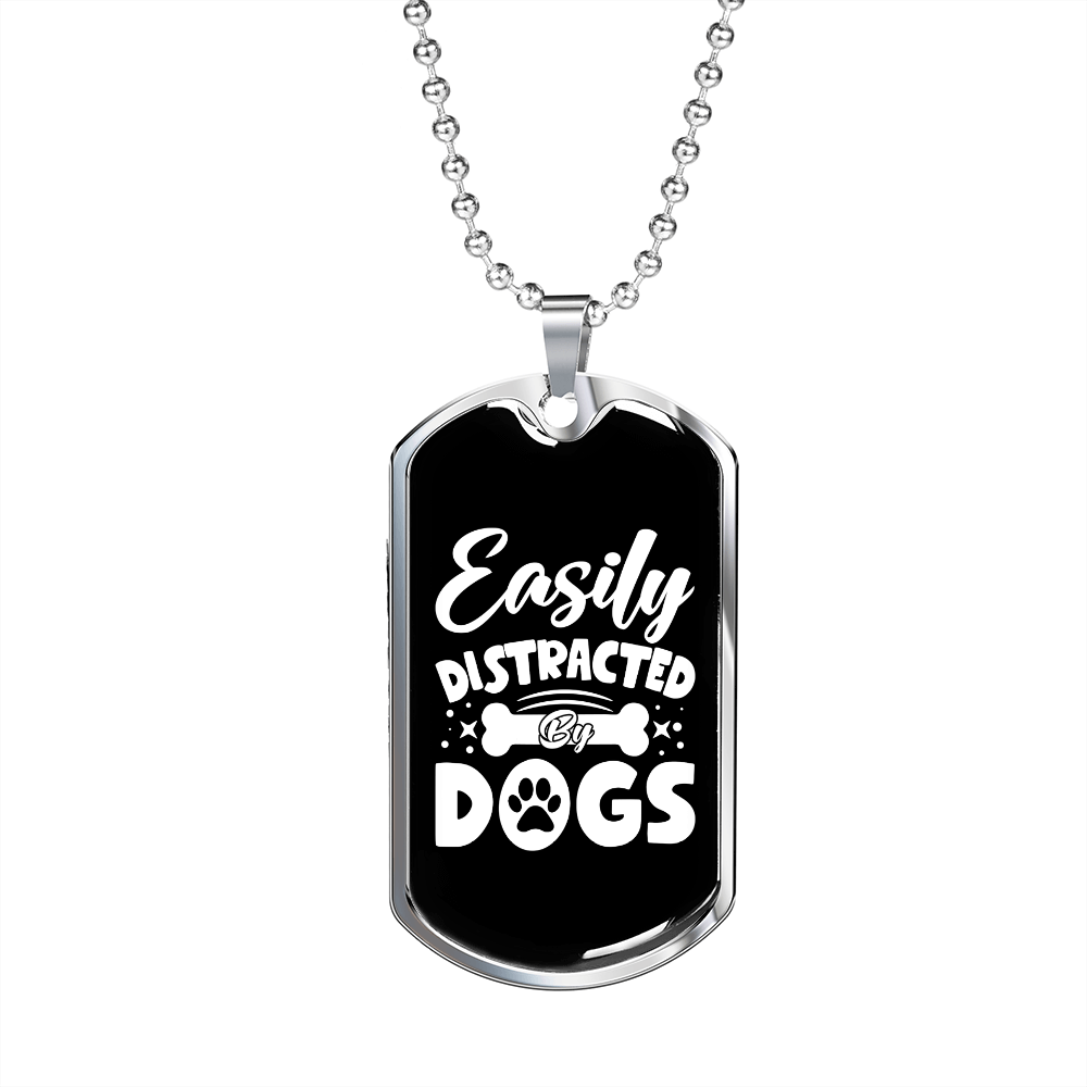 Easily Distracted White Necklace Stainless Steel or 18k Gold Dog Tag 24" Chain-Express Your Love Gifts