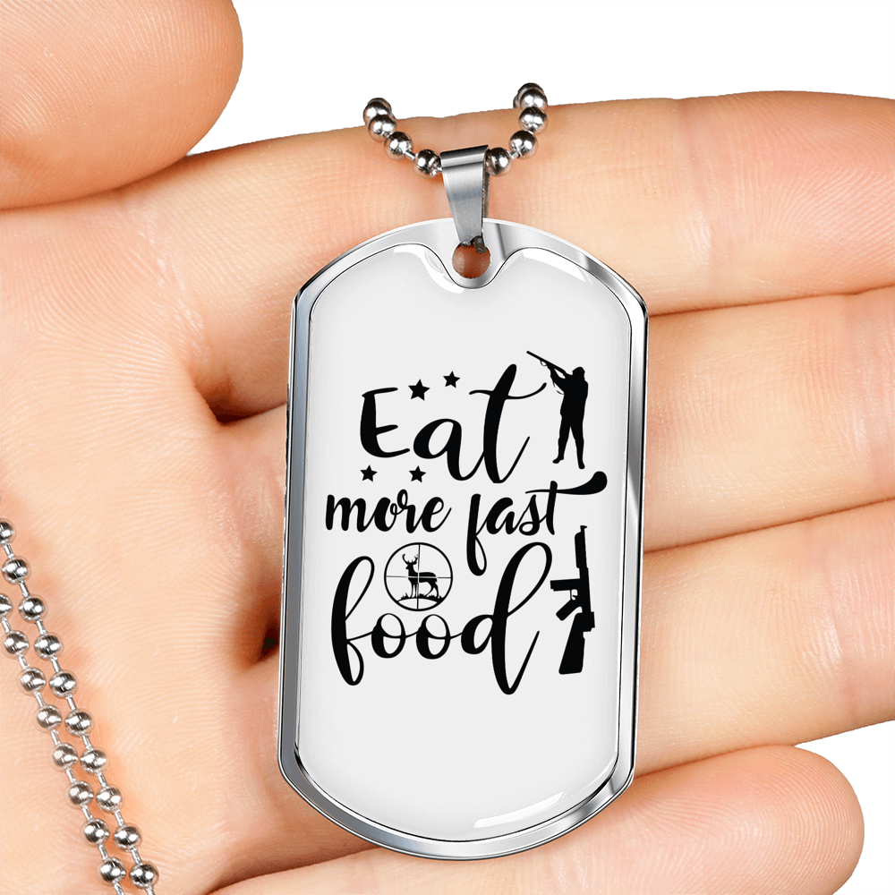 Eat More Fast Food Necklace Stainless Steel or 18k Gold Dog Tag 24" Chain-Express Your Love Gifts