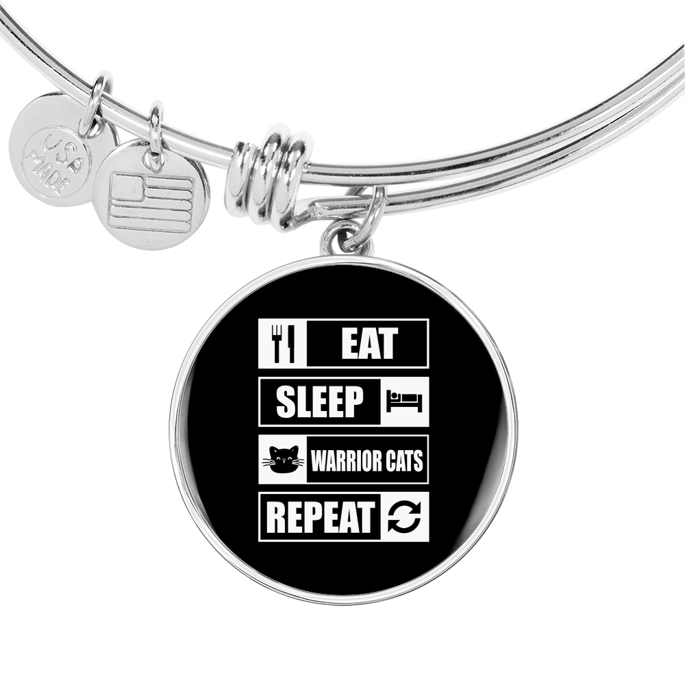 Eat Sleep Cats Bracelet Stainless Steel or 18k Gold Circle Bangle-Express Your Love Gifts