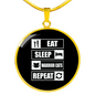 Eat Sleep Cats Circle Necklace Stainless Steel or 18k Gold 18-22"-Express Your Love Gifts