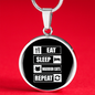 Eat Sleep Cats Circle Necklace Stainless Steel or 18k Gold 18-22"-Express Your Love Gifts