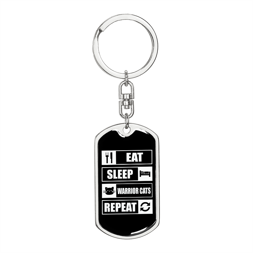 Eat Sleep Cats Keychain Stainless Steel or 18k Gold Dog Tag Keyring-Express Your Love Gifts