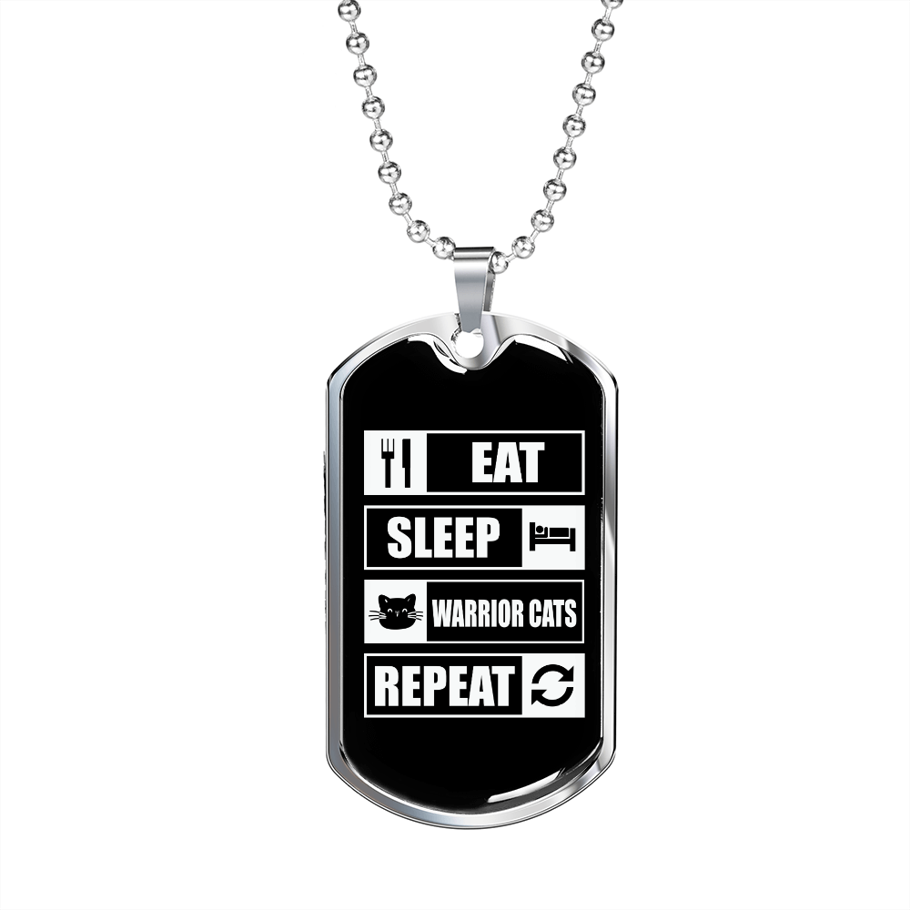 Eat Sleep Cats Necklace Stainless Steel or 18k Gold Dog Tag 24" Chain-Express Your Love Gifts
