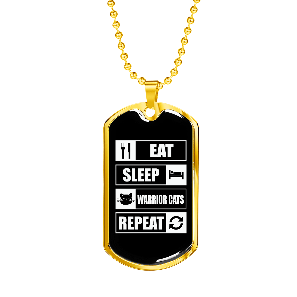 Eat Sleep Cats Necklace Stainless Steel or 18k Gold Dog Tag 24" Chain-Express Your Love Gifts