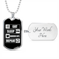 Eat Sleep Cats Necklace Stainless Steel or 18k Gold Dog Tag 24" Chain-Express Your Love Gifts