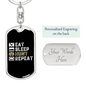 Eat Sleep Hunt Repeat Keychain Stainless Steel or 18k Gold Dog Tag Keyring-Express Your Love Gifts