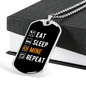 Eat Sleep Mine Repeat Crypto Necklace Stainless Steel or 18k Gold Dog Tag 24" Chain-Express Your Love Gifts